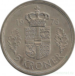 Монета. Дания. 5 крон 1976 год.
