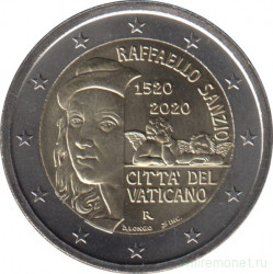 Монета. Ватикан. 2 евро 2020 год. 500 лет со дня смерти Рафаэля. Буклет, коинкарта.
