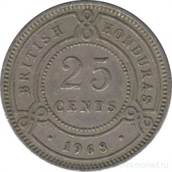 Монета. Британский Гондурас. 25 центов 1968 год.