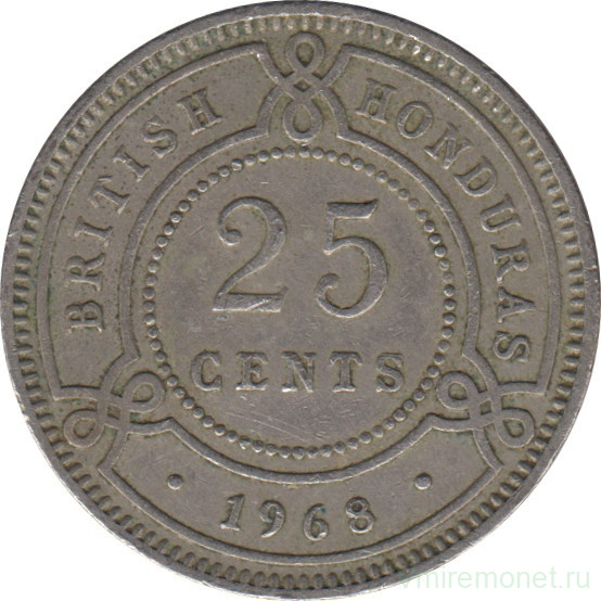 Монета. Британский Гондурас. 25 центов 1968 год.