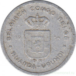 Монета. Бельгийское Конго (Руанда-Урунди). 50 сантимов 1954 год.