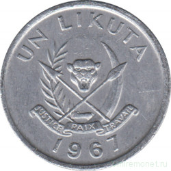 Монета. Конго. 1 ликута 1967 год.