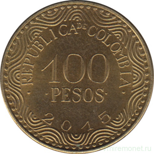 Монета. Колумбия. 100 песо 2015 год.