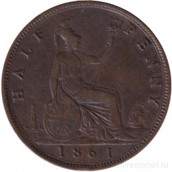 Монета. Великобритания. 1/2 пенни 1861 год.