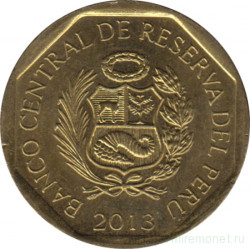 Монета. Перу. 10 сентимо 2013 год.
