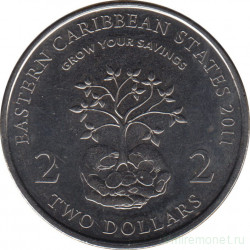 Монета. Восточные Карибские государства. 2 доллара 2011 год. 10 лет Финансовому Месяцу.