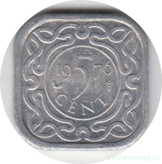 Монета. Суринам. 5 центов 1976 год.