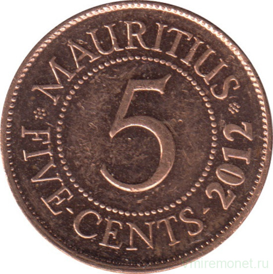 Монета. Маврикий. 5 центов 2012 год.
