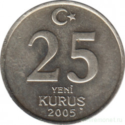 Монета. Турция. 25 курушей 2005 год.