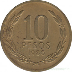 Монета. Чили. 10 песо 1986 год.