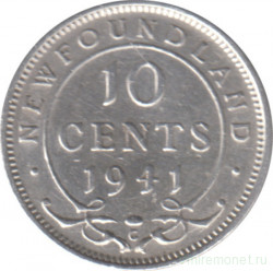 Монета. Ньюфаундленд. 10 центов 1941 год.