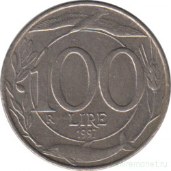 Монета. Италия. 100 лир 1997 год.