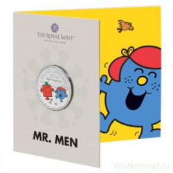 Монета. Великобритания. 5 фунтов 2021 год. 50 лет серии книг "Мистер Мэн и Маленькая мисс". Мистер Стронг и Маленькая мисс Гигглз. Цветная. В буклете. 