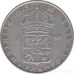 Монета. Швеция. 1 крона 1955 год.