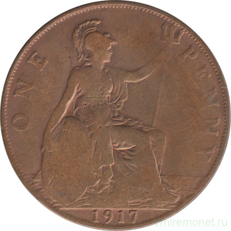 Монета. Великобритания. 1 пенни 1917 год.