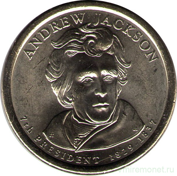 Монета. США. 1 доллар 2008 год. Президент США № 7, Эндрю Джексон. Монетный двор D.