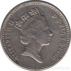 Монета. Великобритания. 5 пенсов 1990 год.