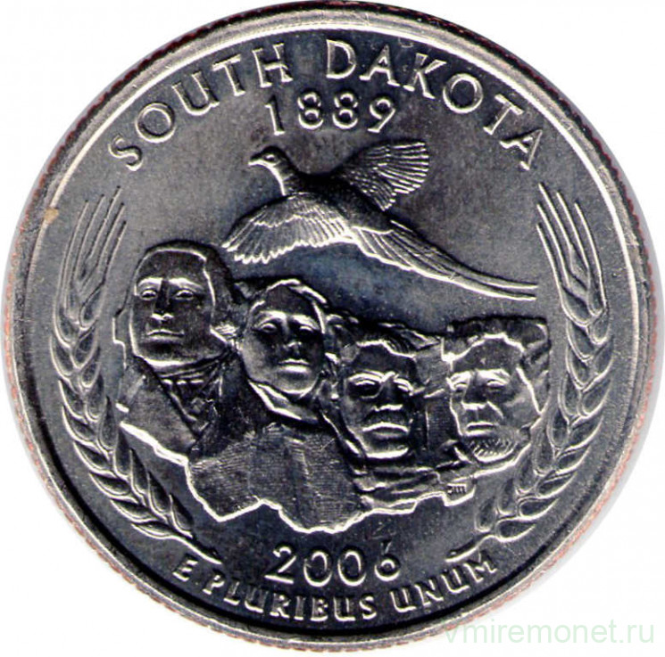 Монета. США. 25 центов 2006 год. Штат № 40 Южная Дакота. Монетный двор D.