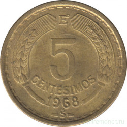 Монета. Чили. 5 сентесимо 1968 год.