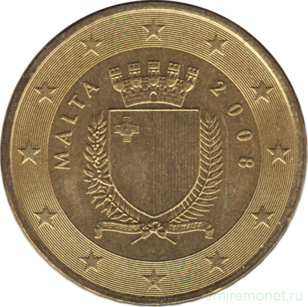 Монета. Мальта. 50 центов 2008 год.