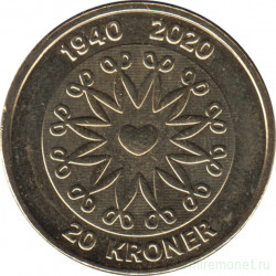 Монета. Дания. 20 крон 2020 год. 80 лет со дня рождения Королевы Маргрете II.