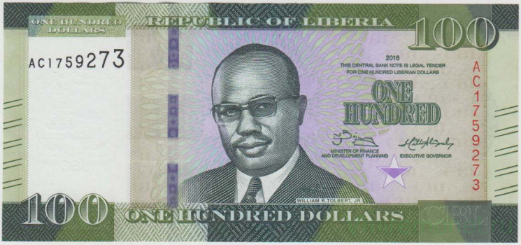 Банкнота. Либерия. 100 долларов 2016 год. Тип 35а.