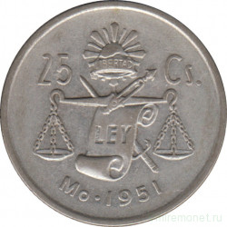 Монета. Мексика. 25 сентаво 1951 год.