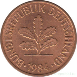 Монета. ФРГ. 2 пфеннига 1984 год. Монетный двор - Карлсруэ (G).