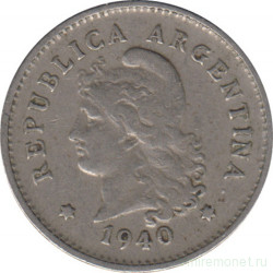 Монета. Аргентина. 10 сентаво 1940 год.