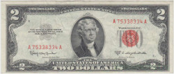 Банкнота. США. 2 доллара 1953 год. Красная печать. C. Тип 380c.