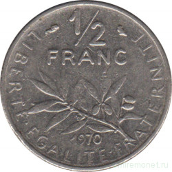 Монета. Франция. 1/2 франка 1970 год.