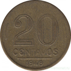 Монета. Бразилия. 20 сентаво 1948 год. Старый тип.