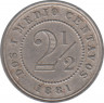 Монета. Колумбия. 2 1/2 сентаво 1881 год. Диаметр 18 мм. ав.