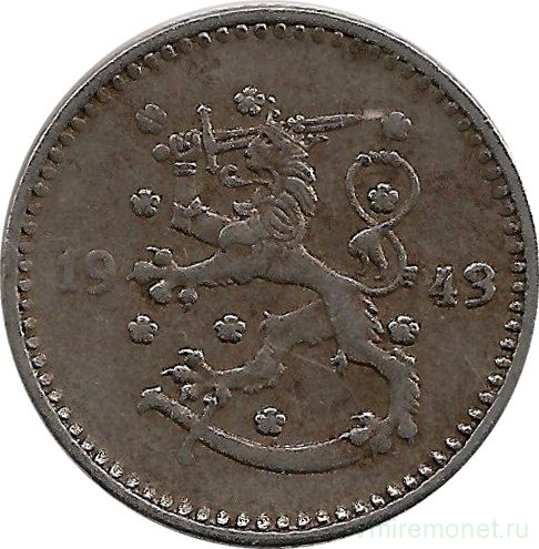 Монета. Финляндия. 1 марка 1943 год. Железо.