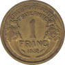  Монета. Франция. 1 франк 1932 год. ав.