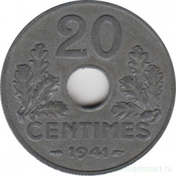Монета. Франция. 20 сантимов 1941 год. Правительство Виши.