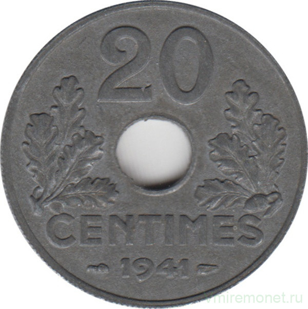 Монета. Франция. 20 сантимов 1941 год. Правительство Виши.