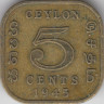 Монета. Цейлон (Шри-Ланка). 5 центов 1945 год. ав.