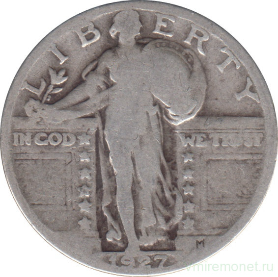 Монета. США. 25 центов 1927 год.