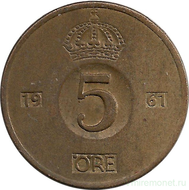 Монета. Швеция. 5 эре 1961 год (TS).