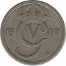 Аверс. Монета. Швеция. 50 эре 1940 год (G -большое).