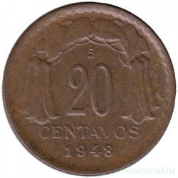 Монета. Чили. 20 сентаво 1948 год.