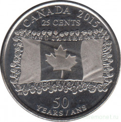 Монета. Канада. 25 центов 2015 год. 50 лет флагу Канады.