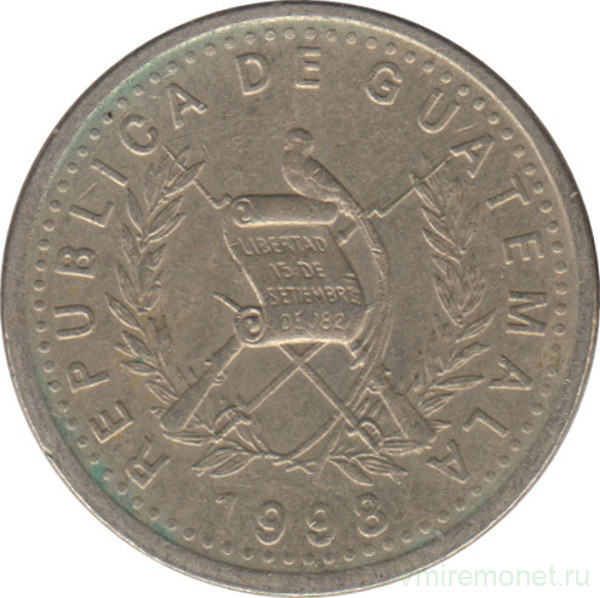 Монета. Гватемала. 10 сентаво 1998 год.