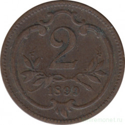 Монета. Австро-Венгерская империя. 2 геллера 1899 год.