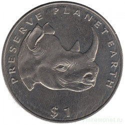 Монета. Эритрея. 1 доллар 1994 год. Берегите Землю! Носорог.