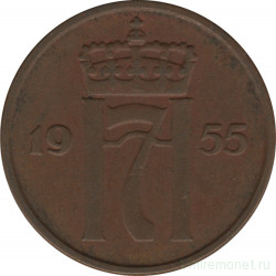 Монета. Норвегия. 5 эре 1955 год.