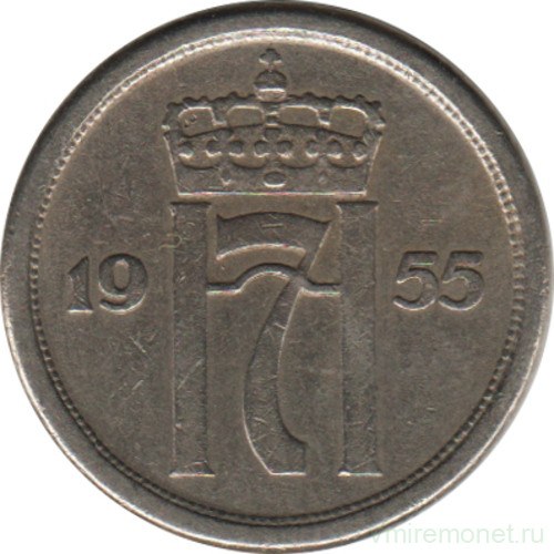 Монета. Норвегия. 25 эре 1955 год.