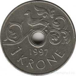 Монета. Норвегия. 1 крона 1997 год.