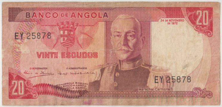 Банкнота. Ангола. 20 эскудо 1972 год. Тип 99.